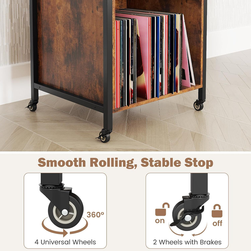 LOKO 3-Tier Rolling Record Player Stand, Mobile Turntable Stand with Power Ou...