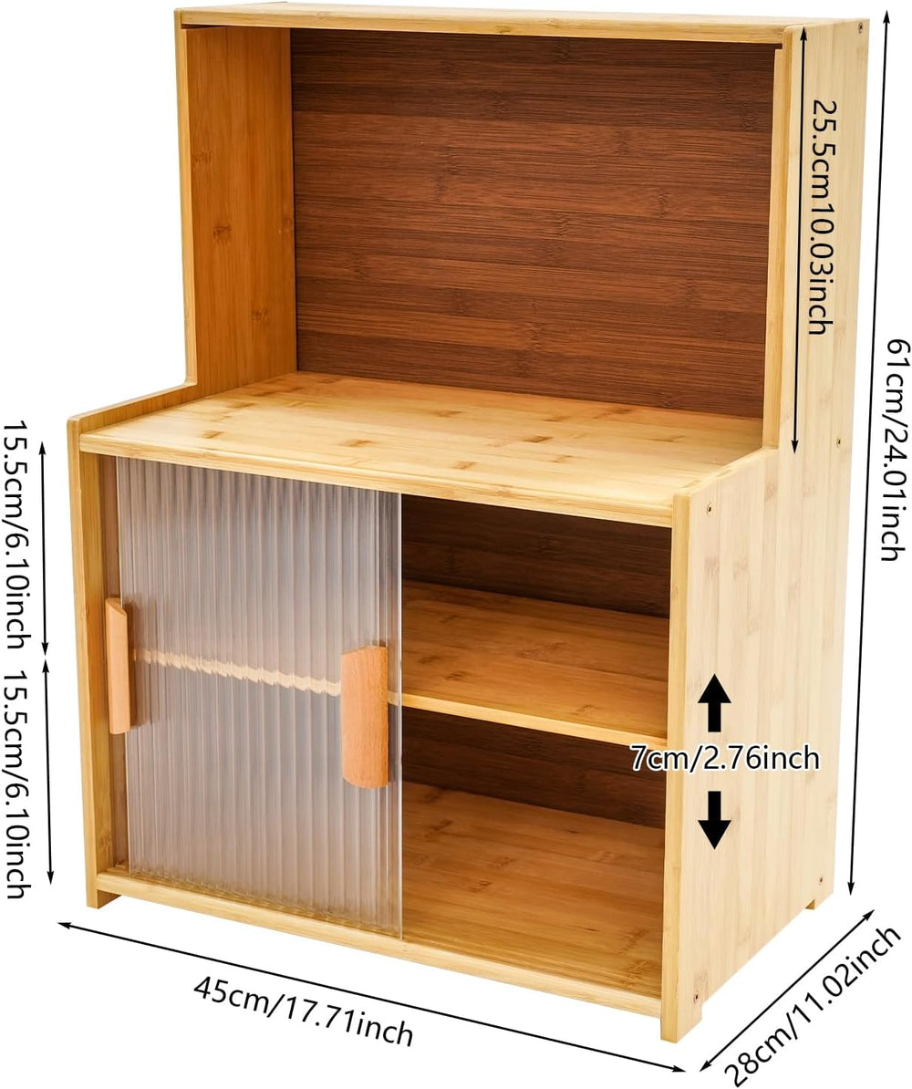 Kitchen Storage Cabinet with Sliding Doors, Bamboo Kitchen Pantry Sideboard, ...