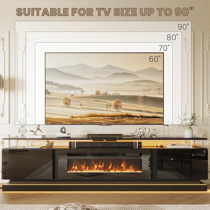 80" Fireplace TV Stand, Modern Entertainment Center for TVs Up to 90&quo...