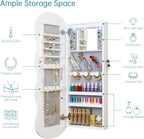 whitebeach Jewelry Armoire Organizer, LED Jewelry Cabinet Wall/Door Mounted | Lockable Wavy Mirror with Storage, Crushed Diamonds Mirror Full Length,Door or Wall Mounted Mirror with Jewelry Storage