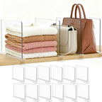 Purse Organizer for Closet Shelf Dividers: 12-Pack Adjustable Clear Acrylic Bag Storage Organizer for Handbags, Sweaters, Towels, Jeans and Shoes on Wood Shelves