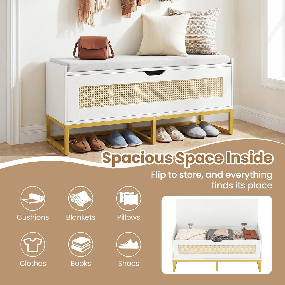 Giantex Rattan Shoe Bench, Flip-Top Entryway Bench with Removable Padded Seat...