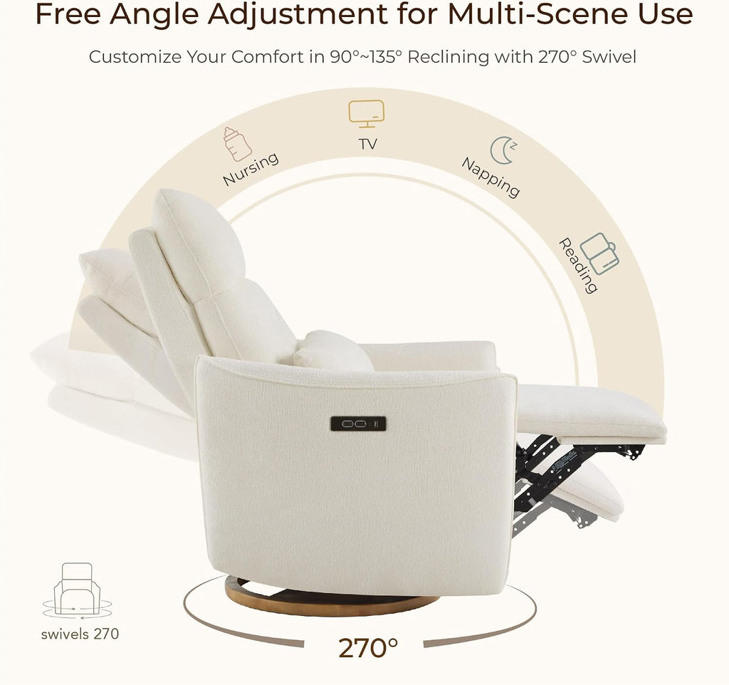 CHITA Power Swivel Glider Recliner Chair, Dual Motor Nursery Glider, Cream | Nursery Rocking Chair with Adjustable Power Headrest, FSC Certified Solid Wood Base, for Bedroom, Living Room