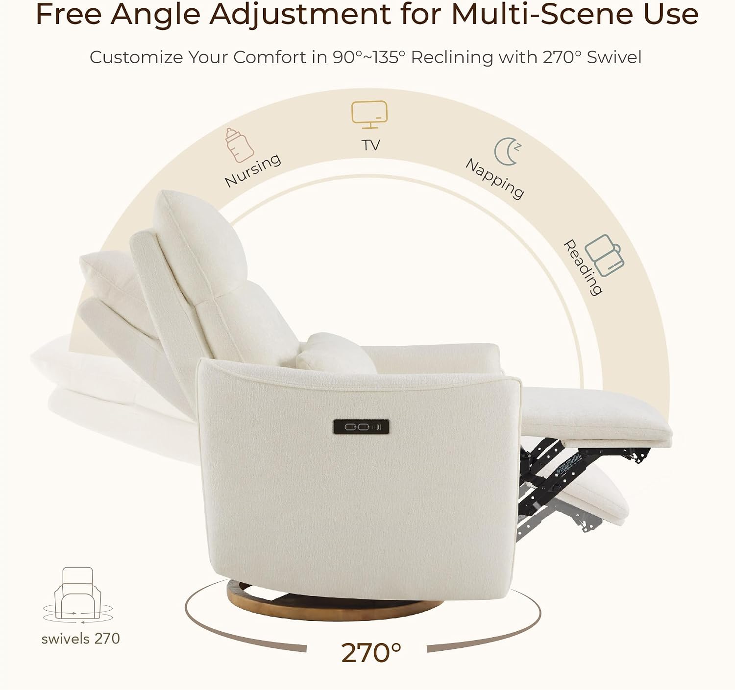 CHITA Power Swivel Glider Recliner Chair, Dual Motor Nursery Glider, Cream | Nursery Rocking Chair with Adjustable Power Headrest, FSC Certified Solid Wood Base, for Bedroom, Living Room