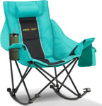 Unisakey Oversized Rocking Camping Chair with Headrest & Cup Holder - 300lbs Capacity, 600D Oxford Fabric, Easy Fold Portable Outdoor Rocker Chair for Camping, Backyard, Beach, Blackgreen