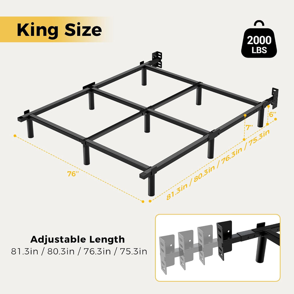 King Size Bed Frame, 7 Inch Heavy Duty Metal Base for Box Spring, 9 Legs
