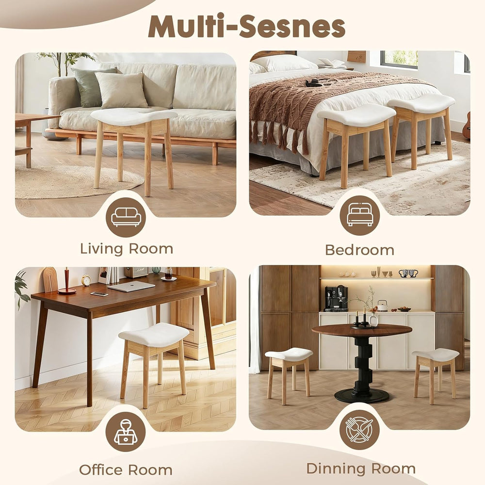 18" Small Vanity Chair Ottoman Bench Saddle Cushion Linen Beige | Soft S...