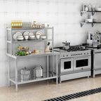 2-Tier Stainless Steel Commercial Work Table 47.2" W x 23.6" D x 31.5" H with Overshelf, Heavy Duty Kitchen Prep Table for Restaurant, Home Kitchen, Garage, Warehouse