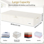 Yawinhe Foldable Underbed Storage Bags, Containers Bin with Lids, Large Under Bed Organizer Box, with Sturdy Zipper und Label Holders, for Clothing, 31.5''Lx15.7''Wx6''H, 2 Pack, Beige