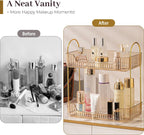 Aveniee Bathroom Counter Organizer, 2 Tier Perfume Skin Care Countertop Storage Shelf, Vanity Makeup Tray for Cosmetic Skincare Lotion, Gold