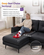 TYBOATLE 3 Seat L Shaped Leather Sectional Couches for Living Room, Faux Leather Couch w/USB & Type-C Charging Port, Small Sectional Sofa w/Deep-Seat Chaise (Black)