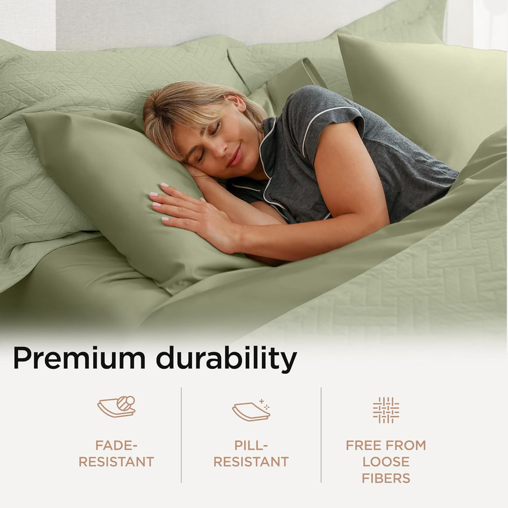 Threadmill Supima Cotton Sheets Queen | 656 Thread Count for Queen Mattress | 4 Piece Luxury Bed Sheets | Sateen Weave Hotel Quality with Elasticized Deep Pocket| Sage Green