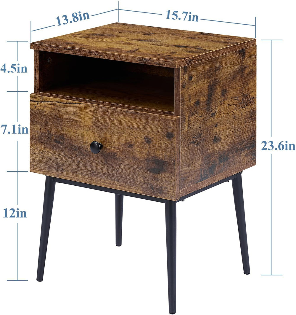 VECELO Modern Wood Night Stand,Square End Table Side Table with Drawer and St...
