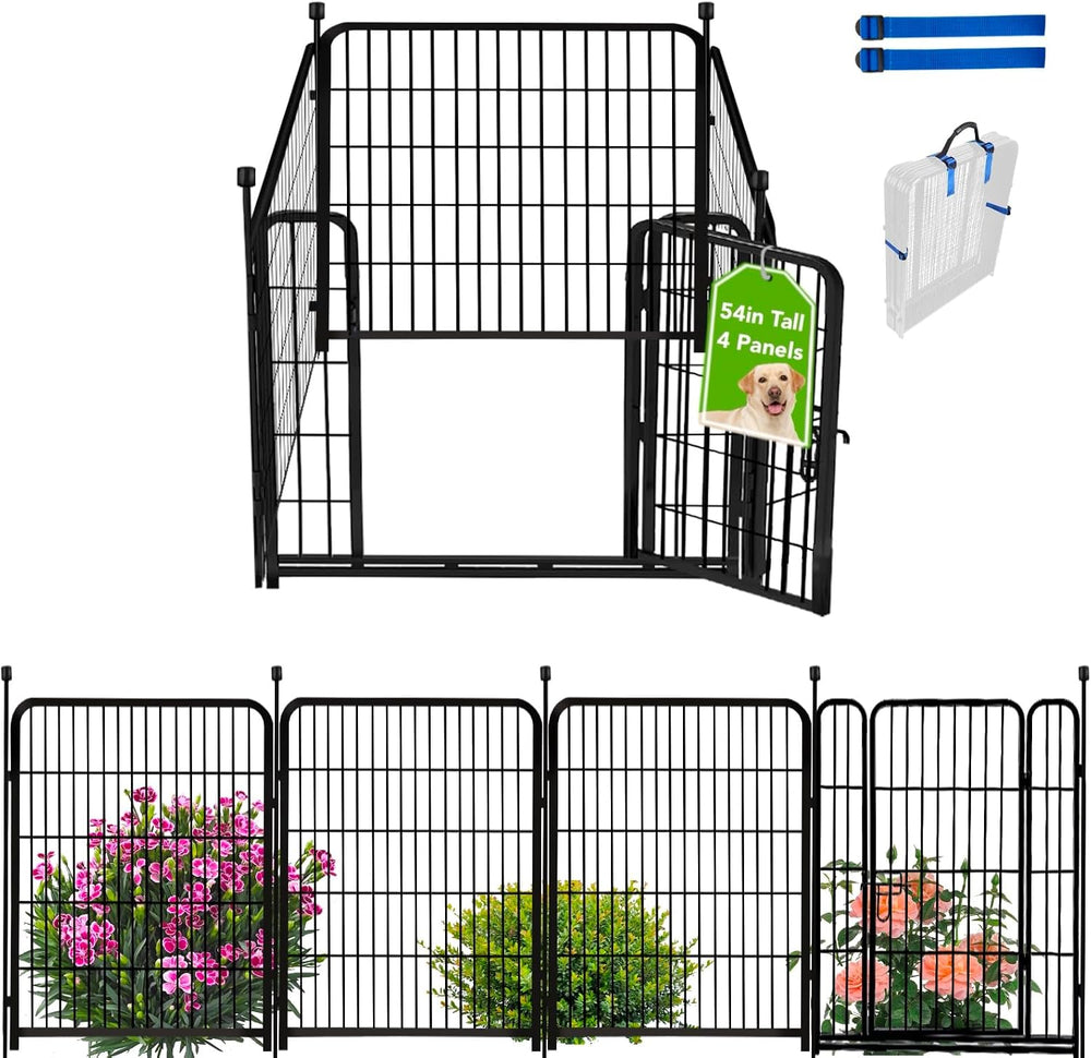 ADAVIN 54 in Dog Fence Outdoor for Yard, 4 Panels Tall Garden Fencing | 8.8 F...