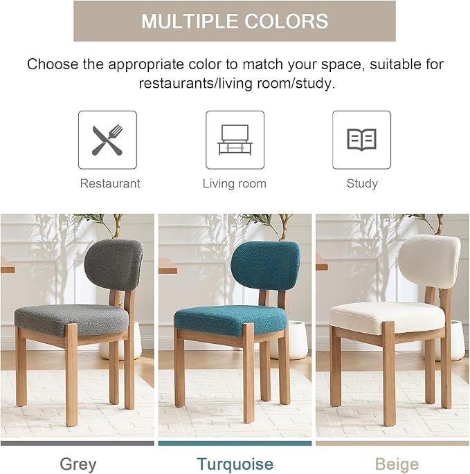 Wooden Dining Chairs Set of 2, Mid Century Modern Chenile Upholstered Dining Room Chair Kitchen Chairs with Solid Wood Legs, Farmhouse Dinner Chair for Kitchen Restaurant Living Room, Beige