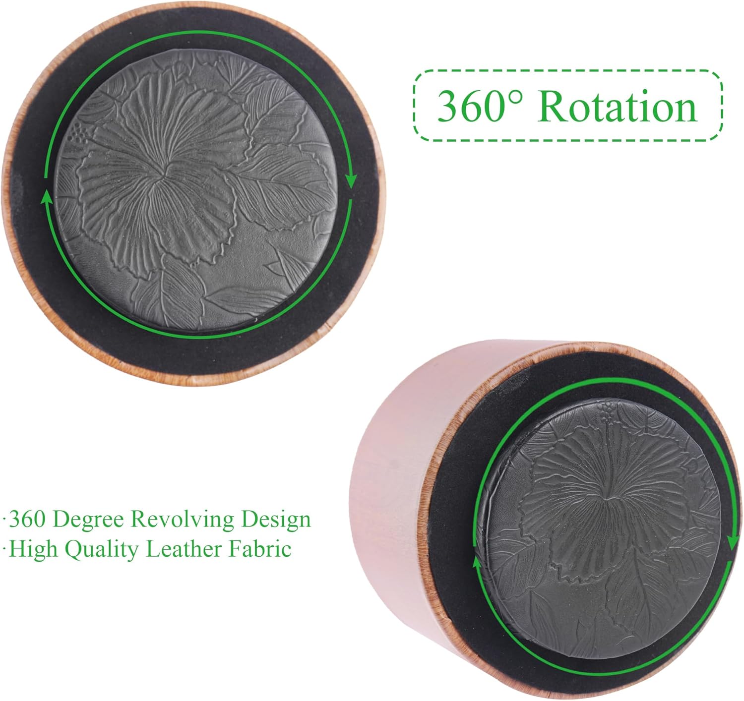 Round Leather Art Supply Organizer,Remote Control Holder,360 Degree Spinning,Multi-Functional Pencil Holder,4 Compartments Desktop Stationary Organizer(1-Thin Wood Ligh Brown)