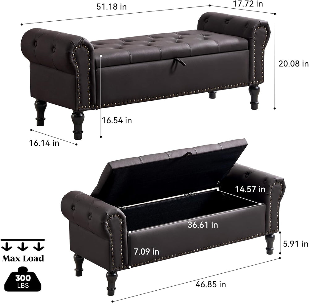 51" Storage Bench for Bedroom, Faux Leather End of Bed Bench, Queen Size...