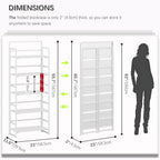 4NM No Assembly 5 Tiers Folding Bookshelf Storage Shelves Vintage Bookcase Standing Racks Study Organizer Home Office (All White)