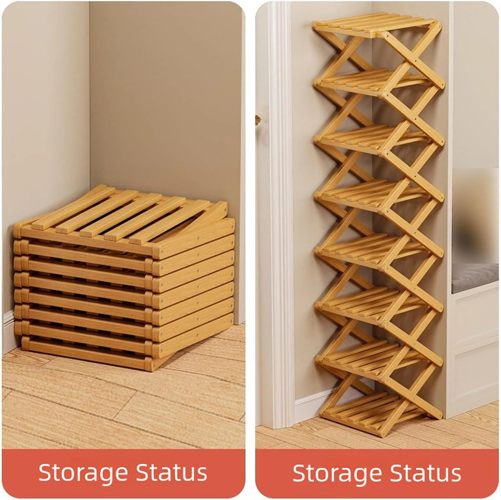 Shoe Rack for Entryway, 2-10 Tiers Vertical Shoe Rack Foldable Bamboo-Shoes Organizer Narrow Shoes Storage Shelf for Entryway Closet Corner Hallway No-Tool Assembly Space Saving Racks