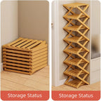 Shoe Rack for Entryway, 2-10 Tiers Vertical Shoe Rack Foldable Bamboo-Shoes Organizer Narrow Shoes Storage Shelf for Entryway Closet Corner Hallway No-Tool Assembly Space Saving Racks