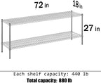 18" Deep x 72" Wide x 27" Height Wire Shelving Kit | 2-Tier | NSF Commercial Storage Rack Unit