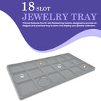 Novel Box 5 Pack 18-Slot Gray Liner Jewelry Storage Tray Inserts 14.75x8.25x1 Inches - Jewelry Organizer Pad for Drawers & Store Displays - Jewelry Display Pads for Rings Earrings & Pendants