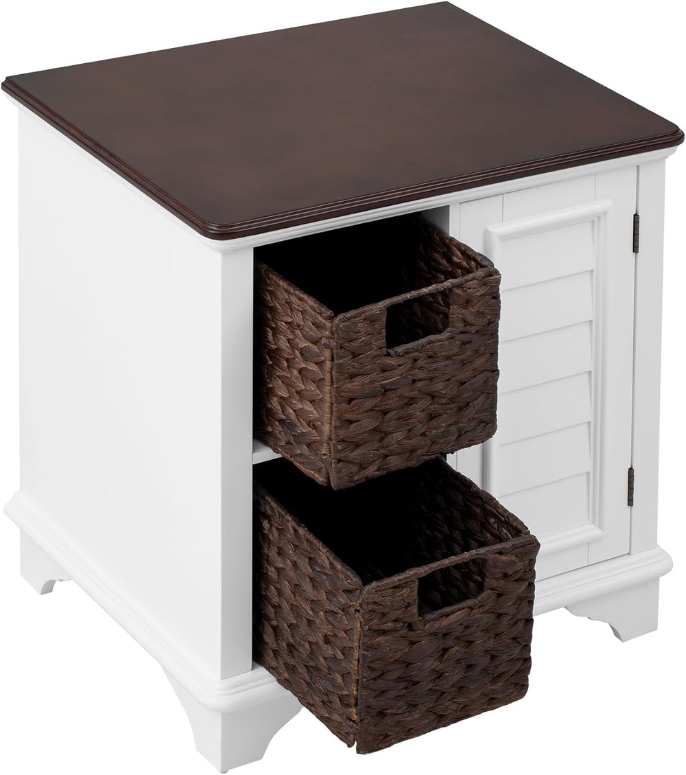 Virubi Farmhouse End Table with Two Handwoven Grass Baskets, American Style S...