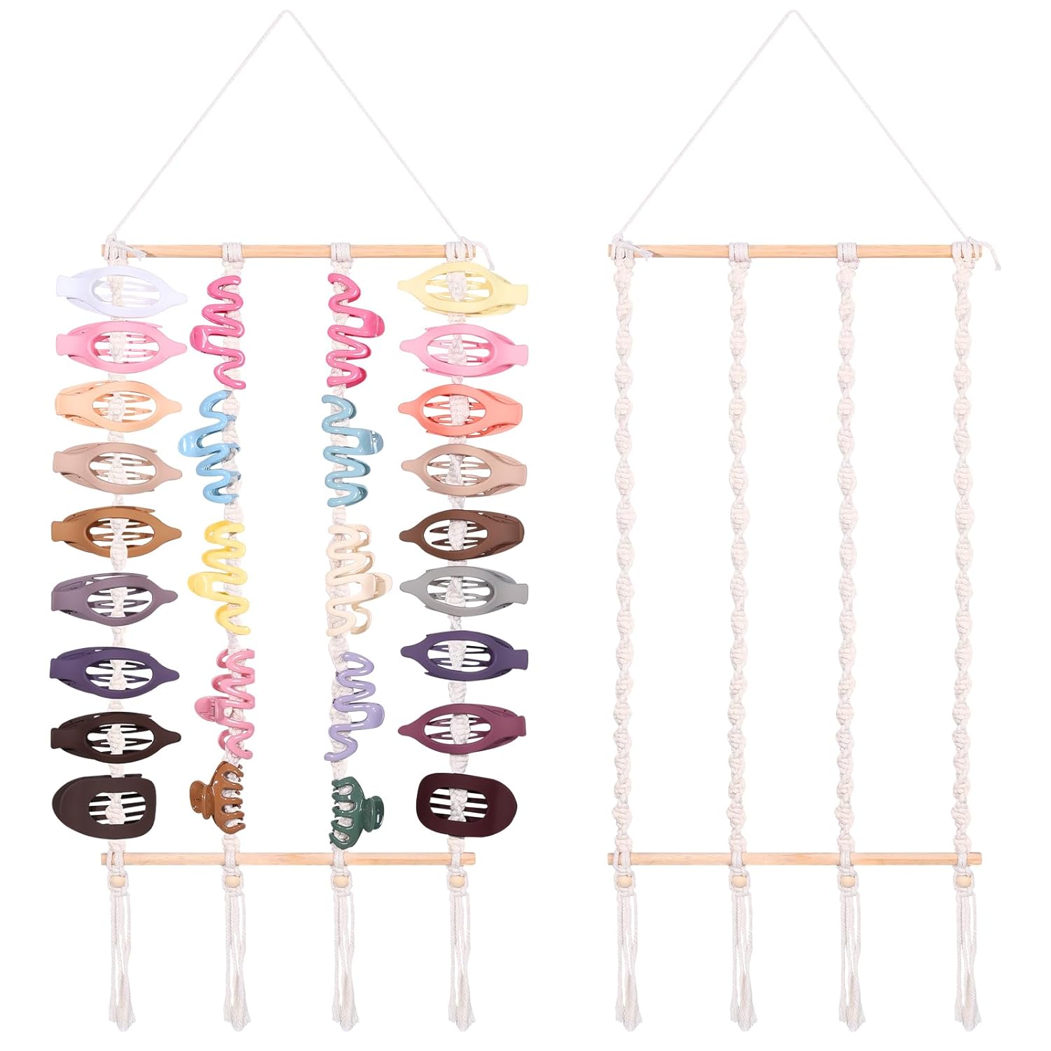 SNOWSTAR Macrame Flat Hair Claw Clip Organizer,Hanging Hair Clip Holder and Storage for Women Girls,Flat Hair Accessorie Hanger Home Decor for Wall,Door,Closet