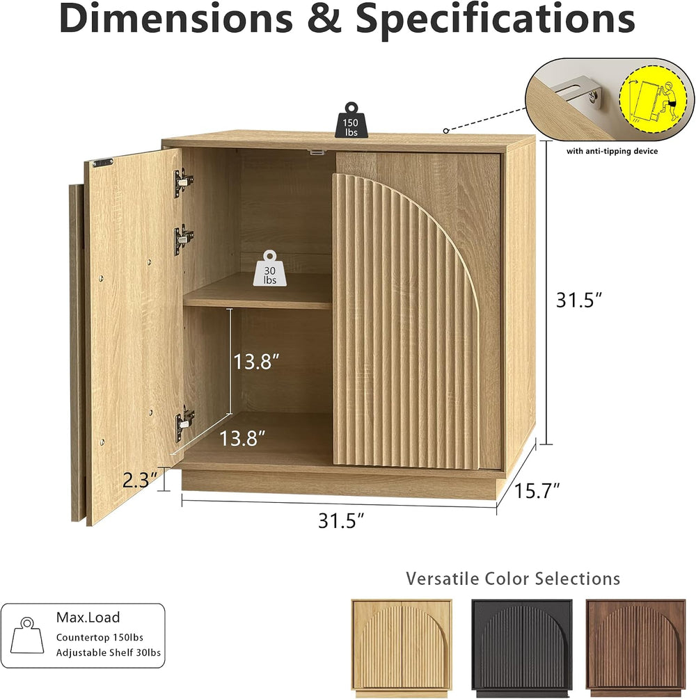 win2win 31.5" Small Buffet Cabinet with Storage, Arched Doors, Oak, 1PCS