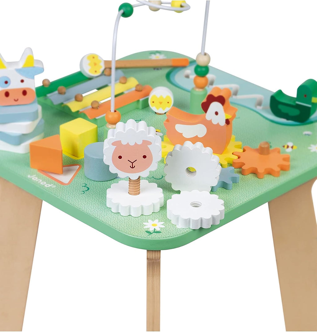 Janod - Wooden Pretty Meadow Activity Table 21.1" - for Ages 12 Months+ - Engaging Farm-Themed Play - Enhances Dexterity and Coordination - Crafted with Care | Enhances Dexterity and Coordination - Educational Motor Skills Toy for Toddlers - Ages 12