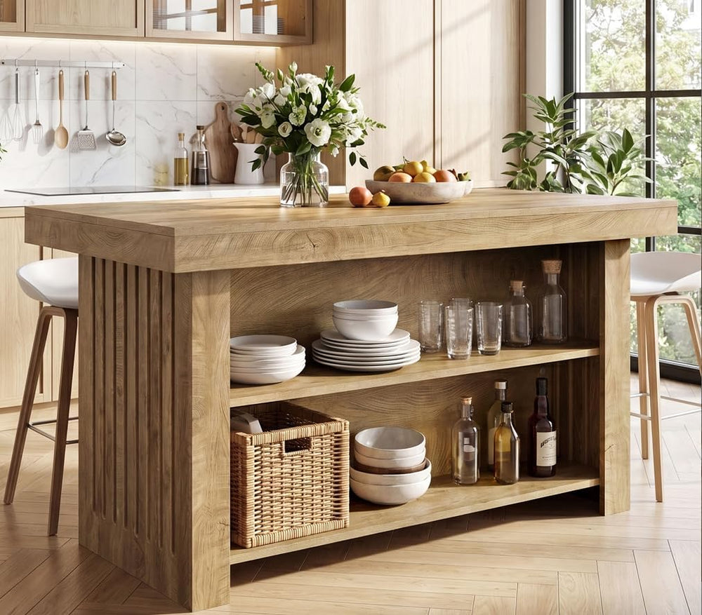 Tribesigns Kitchen Island with Storage, Wooden Farmhouse Island Table | 63 In...