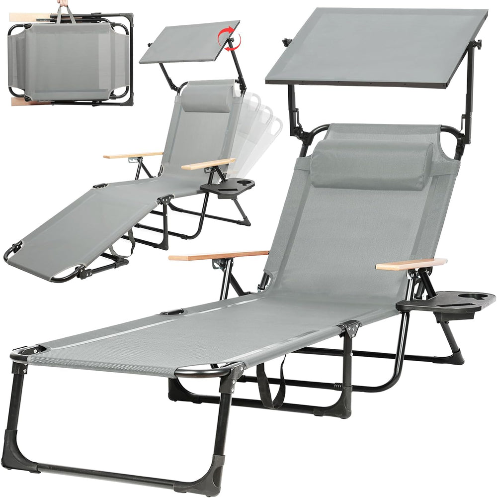 Outdoor Chaise Lounge Chair with 4-Position Adjustable Backrest,Patio Folding...
