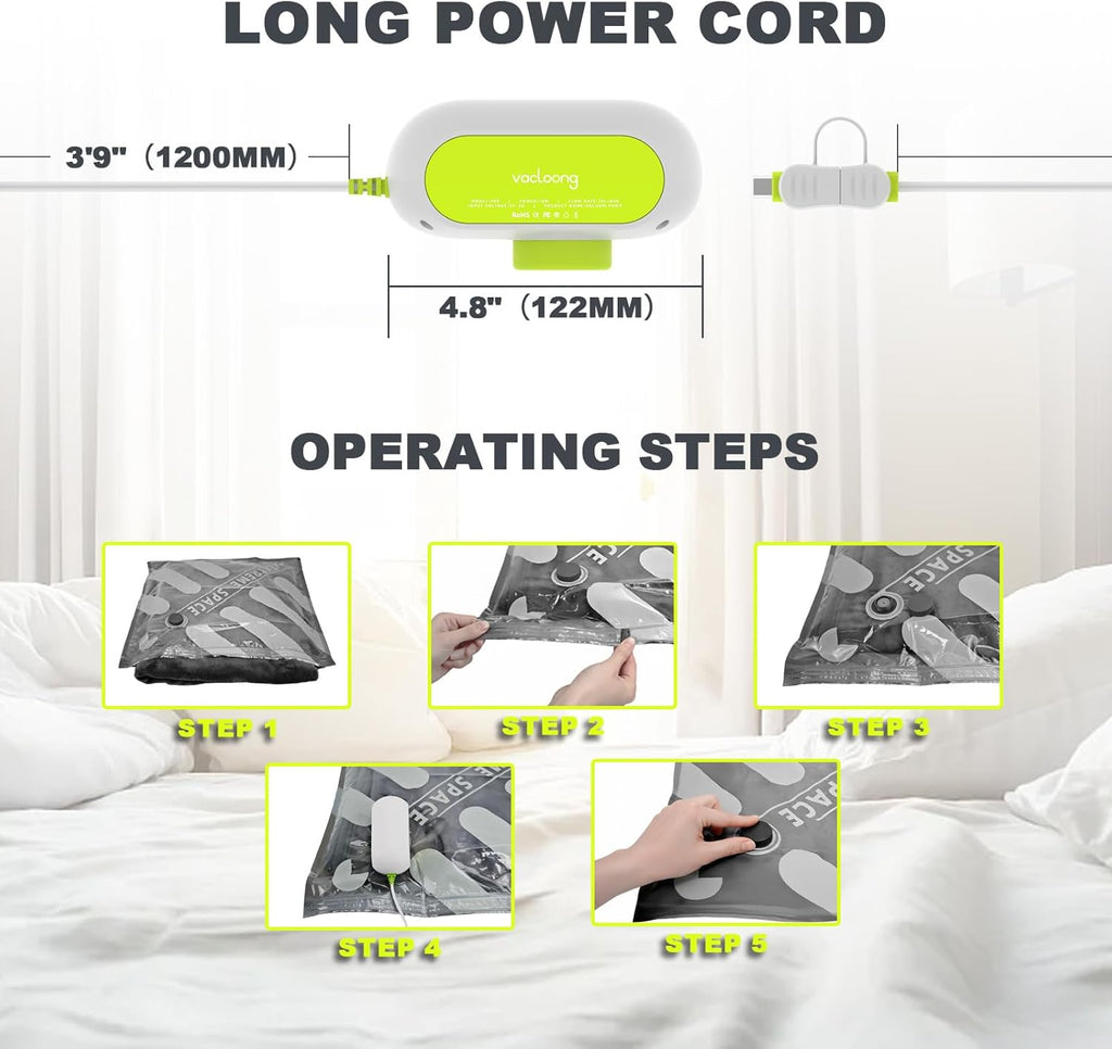 Vacuum Storage Bags for Travel with Portable Electric Pump, 8 Packs Vacuum Seal Bags for Clothing with High Pressure Pump, Compression Packing Space Saver, Portable Travel Bags for Luggage