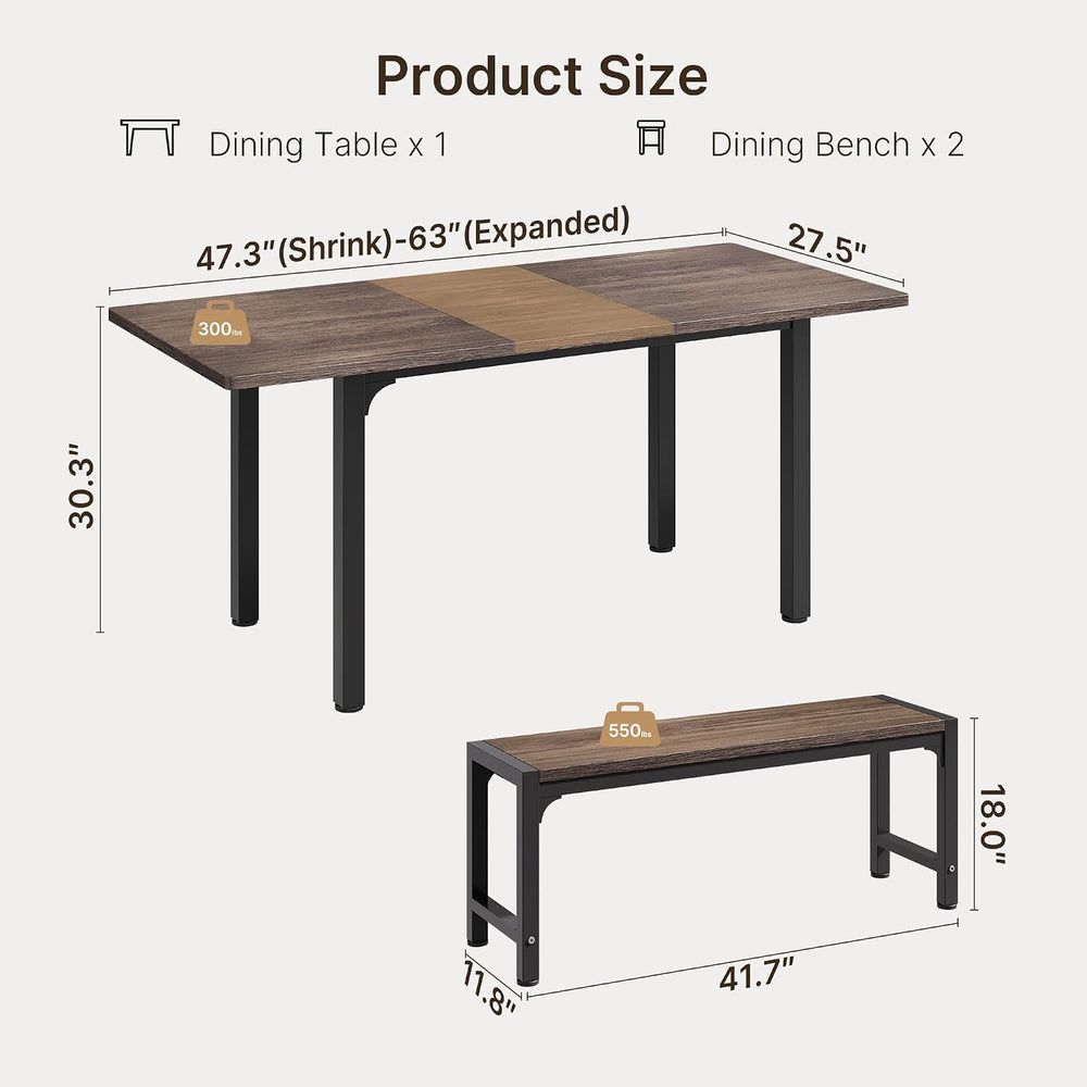Ahomly 63“ Extendable Dining Table Set with 180° Smart-Flip Pivot, Gray | Din...