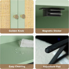 Rattan Over The Toilet Storage Cabinet, Bathroom Organizers and Storage Over Toilet with Rattan Door and Metal Stand, Tall Storage Shelves Above Toilet, Wood Rack for Restroom, Laundry, Foam Green
