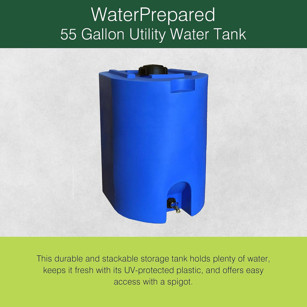 WaterPrepared 55 Gallon Unique Stackable Utility Water Tank, Blue, 2 Pack