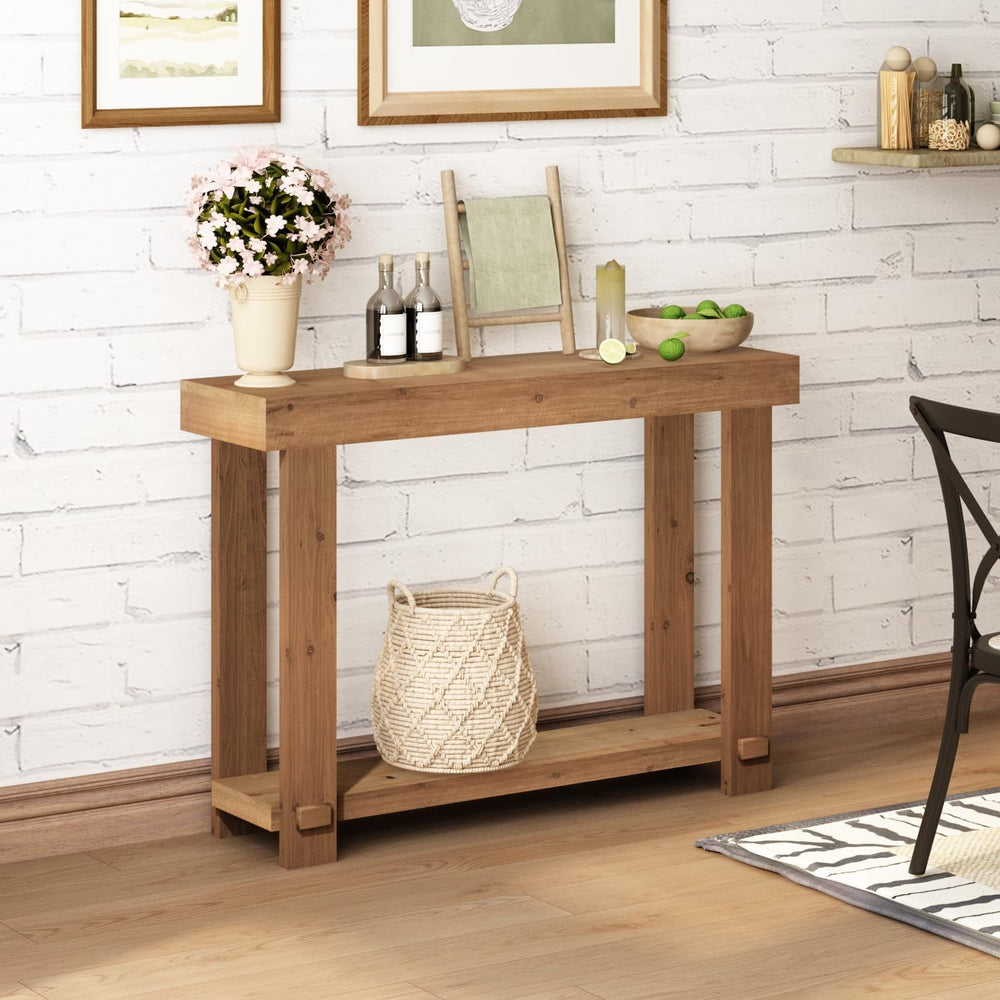 42.5" Solid Wood Console Table, Small Farmhouse Entryway Table | with St...