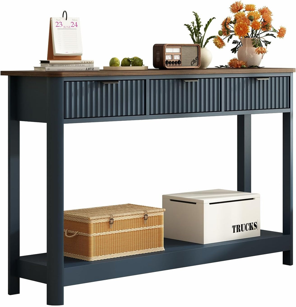 RUSTOWN Fluted Wood Console Table with 3 Drawers, 47.2" Modern Farmhouse...