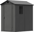 Devoko 4x6 FT Outdoor Storage Plastic Shed, Waterproof Resin Garden Shed with Lockable Door, Floor & Window, All-Weather Tool Shed for Backyard, Patio, Lawn, Poolside, Dark Gray