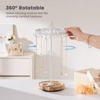 Lolalet Rotating Necklace Holder Stand with Metal Hooks, Spinning Display Carousels, Freestanding Organizer Hanger, for Long Necklaces Chains -White