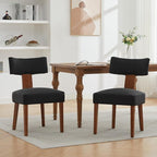 Dining Chairs Set of 4 Upholstered Dining Chairs, Mid Century Modern Kitchen Chairs with Solid Wood Legs and Ergonomic Curved Backrest, Black Linen Fabric (Black, Set of 4)