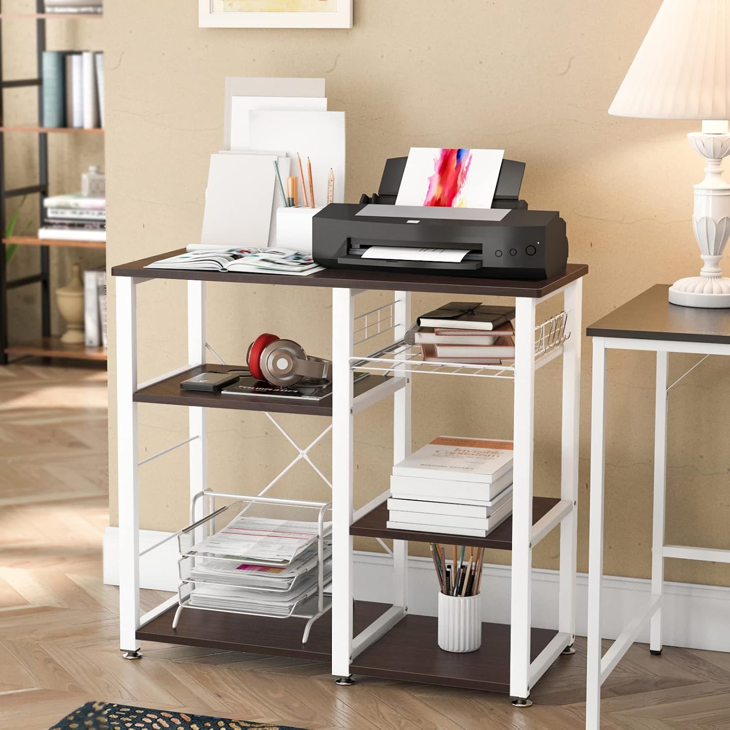 Kitchen Baker's Rack 3-Tier Microwave Oven Stand Kitchen Utility Storage Shelf with Hooks Multifunctional Workstation for Kitchen, Living Room and Corridor（Black