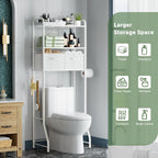 Simple Trending Over The Toilet Storage Rack with Drawers, Metal 3 Tier Bathroom Organizer Shelf with Paper Holder and 3 Hooks, White