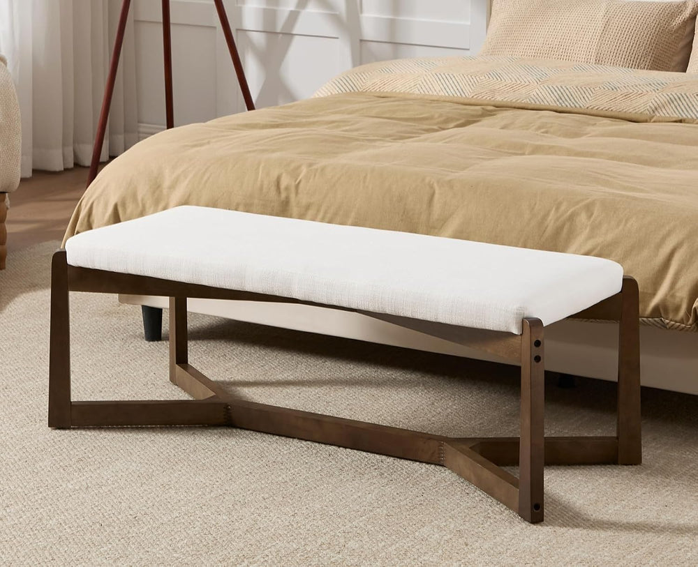 CIMOTA 49 Inch Modern Entryway Bench, Upholstered Bedroom Bench with Solid Wo...