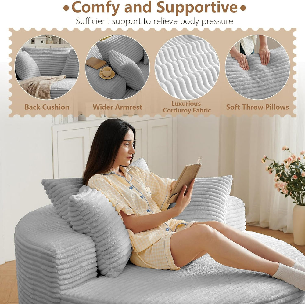 Oversized Round Chair Lounge Chaise Indoor, Upholstered Corduroy Deep Seat Cl...