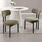 LukeAlon Chenille Dining Chairs Set of 4, Modern Upholstered Armless Kitchen Chairs with Black Metal Legs Curved Back Dining Room Chairs Reception Chair for Living Room Office, Green