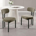 LukeAlon Chenille Dining Chairs Set of 2, Modern Upholstered Armless Kitchen Chairs with Black Metal Legs Curved Back Dining Room Chairs Reception Chair for Living Room Office, Green