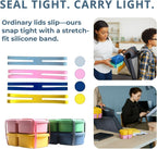 4 Pack Reusable Silicone Snack Containers with Lid, Strap, Spoon & Fork-2 Compartments Portable Mini Containers，Silicone Snack Storage Box for Picnic, Office, School(blue+green+pink+orange)