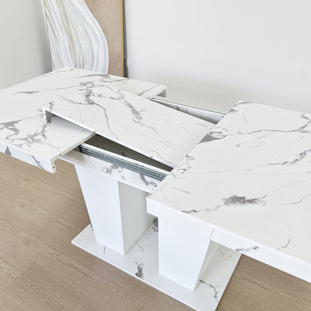 78.74" Extendable Dining Room Table for 6-10 Modern Faux Marble Wooden E...