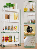 LEHOM 5.1" Slim Storage Cart - 4 Tiers Bathroom Organizer Mobile Shelving Unit Storage Rolling Utility Cart Slide Out Organizer for Kitchen Bathroom Laundry Narrow Places, White